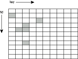 Sparse matrix (tid,key) to value mapping